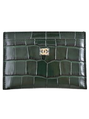 Chanel 26S Emerald Green Crocodile Embossed Croc Gold Credit Card Holder Wallet